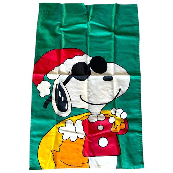 Vintage Large Peanuts Snoopy Christmas Flag Appliqué Outdoor Santa - Picture 1 of 5